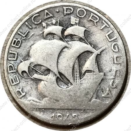 Португалия 1943 г. • KM# 580 • 2 ½ эскудо • каравелла Колумба • серебро • регулярный выпуск(первый год) • F-