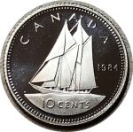 Канада 1984 г. • KM# 77.2 • 10 центов • Елизавета II • парусник • регулярный выпуск • MS BU пруф!