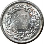 Швейцария 1958 г. B (Берн) • KM# 23 • ½ франка • серебро • регулярный выпуск • MS BU