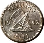 Фиджи 1943 г. S • KM# 12a • 1 шиллинг • Георг VI • серебро • регулярный выпуск • AU+