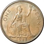 Великобритания 1948 г. • KM# 845 • 1 пенни • Георг VI • регулярный выпуск • AU+ ( кат. - $10 )