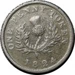 Новая Шотландия 1824 г. • KM# 2 • 1 пенни • Георг IV • чертополох • торговый жетон • VF
