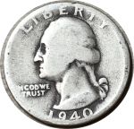 США 1940 г. D • KM# 164 • квотер (25 центов) • Джордж Вашингтон • серебро • регулярный выпуск • VG