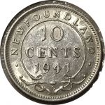 Ньюфаундленд 1941 г. C • KM# 20 • 10 центов • Георг VI • серебро • регулярный выпуск • AU+