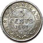 Ньюфаундленд 1941 г. C • KM# 19 • 5 центов • Георг VI • серебро • регулярный выпуск • AU