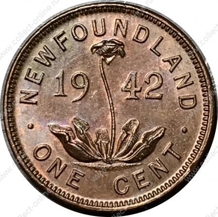 Ньюфаундленд 1942 г. • KM# 18 • 1 цент • Георг VI • регулярный выпуск • MS BU красн.
