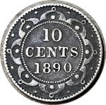 Ньюфаундленд 1890 г. • KM# 3 • 10 центов • королева Виктория • серебро • регулярный выпуск • VF+