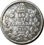 Канада 1919 г. • KM# 23 • 10 центов • Георг V • серебро • регулярный выпуск • VF