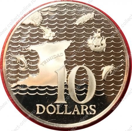 Тринидад и Тобаго 1976 г. KM# 16 • 10 долларов • государственный герб • карта острова • серебро 925 - 35 гр. • регулярный выпуск • MS BU пруф!!