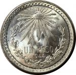 Мексика 1944 г. • KM# 455 • 1 песо • герб Республики • регулярный выпуск • MS BU