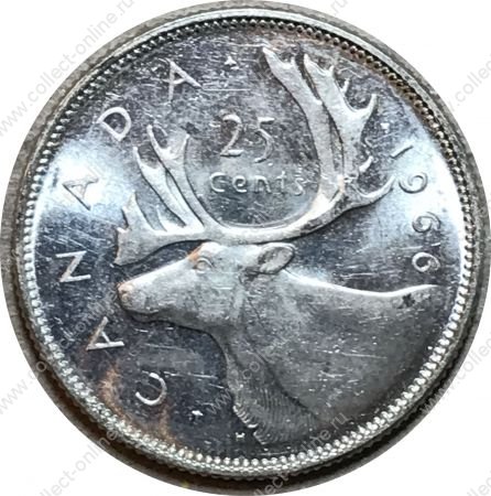 Канада 1966 г. • KM# 62 • 25 центов • Елизавета II • олень • серебро • MS BU