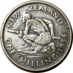 Новая Зеландия 1934 г. • KM# 3 • шиллинг • Георг V • абориген • серебро • регулярный выпуск • XF-