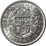 Новая Зеландия 1945 г. • KM# 11 • полкроны • Георг VI • герб доминиона • серебро • регулярный выпуск • MS BU ( кат. - $120-240 )