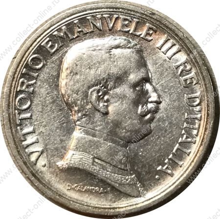 Италия 1916 г. • KM# 55 • 2 лиры • Виктор Эммануил III • серебро • регулярный выпуск • AU
