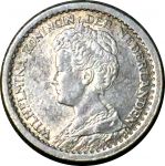 Нидерланды 1917 г. • KM# 145 • 10 центов • королева Вильгельмина I • серебро • регулярный выпуск • AU+ ( кат. - $20 )