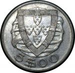 Португалия 1933 г. • KM# 581 • 5 эскудо • каравелла Колумба • серебро • регулярный выпуск • XF