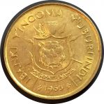 Бурунди 1965 г. • KM# 6 • 1 франк • государственный герб • регулярный выпуск • MS BU