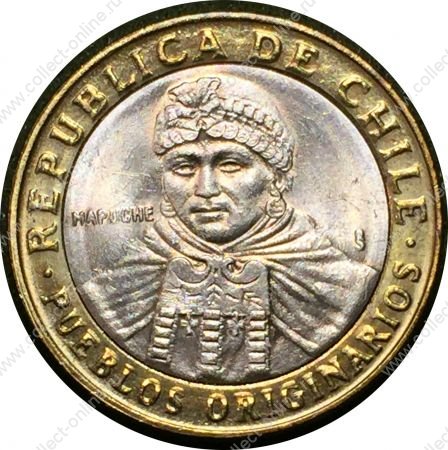 Чили 2001-14 гг. KM# 236 • 100 песо • герб Чили • девушка народа Мапуче • регулярный выпуск • MS BU