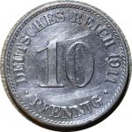 Германия 1911 г. A (Берлин) • KM# 12 • 10 пфеннигов • регулярный выпуск • BU* ( кат. - $20 )
