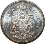 Канада 1960 г. • KM# 56 • 50 центов • Елизавета II • серебро • брак чеканки(двойной удар аверса) • регулярный выпуск • MS BU