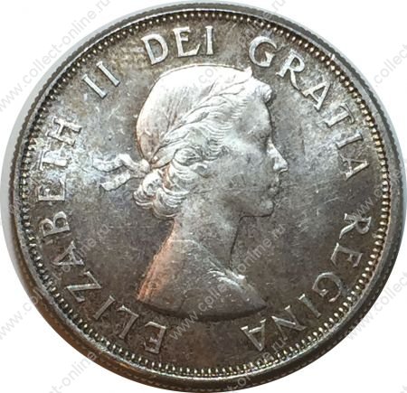Канада 1960 г. • KM# 56 • 50 центов • Елизавета II • серебро • брак чеканки(двойной удар аверса) • регулярный выпуск • MS BU