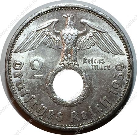Германия • 3-й рейх 1939 г. A (Берлин) • KM# 93 • 2 рейхсмарки • символ Рейха • Гинденбург • серебро • регулярный выпуск • MS BU ( кат. - $35 )