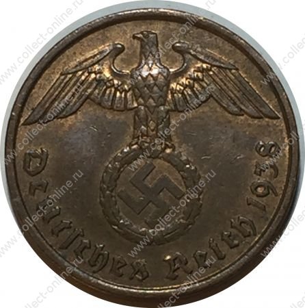 Германия • 3-й рейх 1938 г. A (Берлин) • KM# 90 • 2 рейхспфеннига • орел • регулярный выпуск • MS BU