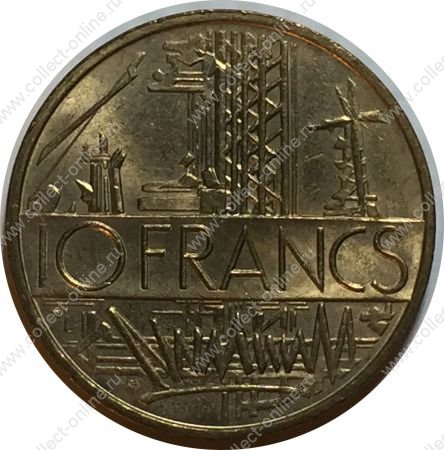 Франция 1976 г. • KM# 940 • 10 франков • карта страны • регулярный выпуск • MS BU
