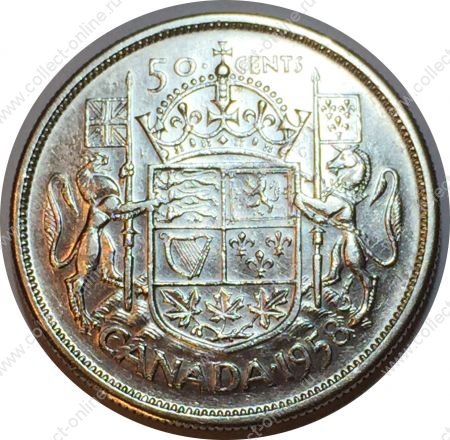 Канада 1958 г. • KM# 53 • 50 центов • Елизавета II • серебро • регулярный выпуск • AU+