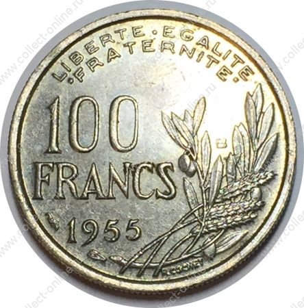 Франция 1955 г. B • KM# 919.2 • 100 франков • "Свобода с факелом" • регулярный выпуск • MS BU ( кат.- $ 5 )