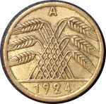 Германия 1924 г. A (Берлин) • KM# 32 • 5 рентенпфеннигов • колосья пшеницы • регулярный выпуск • XF-AU