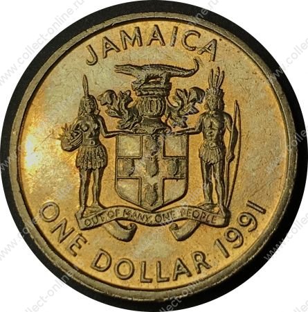 Ямайка 1991 г. • KM# 145 • 1 доллар • герб Ямайки • Сэр Александр Бустама́нте • регулярный выпуск • AU