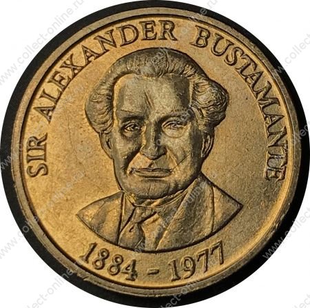 Ямайка 1991 г. • KM# 145 • 1 доллар • герб Ямайки • Сэр Александр Бустама́нте • регулярный выпуск • AU