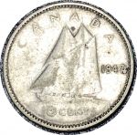 Канада 1947 г. • KM# 34 • 10 центов • Георг VI • серебро • знак "кленовый лист" • регулярный выпуск • F-VF