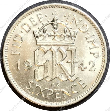 Великобритания 1942 г. • KM# 852 • 6 пенсов • Георг VI • регулярный выпуск • MS BU