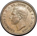 Великобритания 1943 г. • KM# 844 • пол пенни • Георг VI • регулярный выпуск • AU