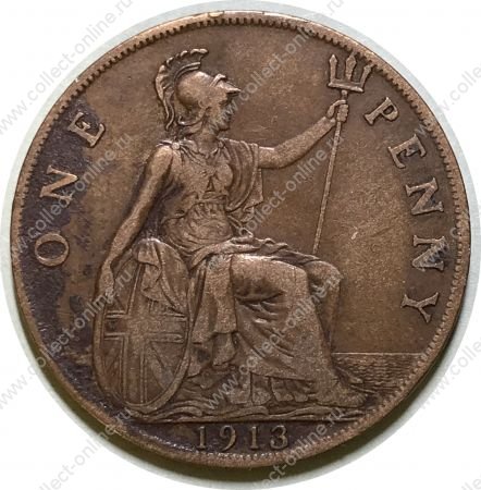 Великобритания 1913 г. • KM# 810 • 1 пенни • Георг V • регулярный выпуск • VF+