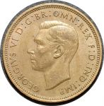 Великобритания 1943 г. • KM# 844 • пол пенни • Георг VI • регулярный выпуск • AU+