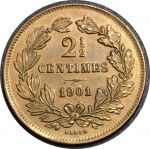 Люксембург 1901 г. • KM# 21 • 2½ сантима • герб герцогства • регулярный выпуск • AU* ( кат. - $20 )