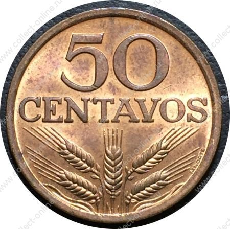 Португалия 1975 г. • KM# 596 • 50 сентаво • регулярный выпуск • MS BU люкс! ( кат.- $ 3+ )
