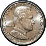 Монако 1975 г. • KM# 140 • 1 франк • Ренье III • герб княжества • регулярный выпуск • MS BU