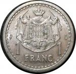 Монако 1943 г. KM# 120 • 1 франк • Луи II • герб княжества • регулярный выпуск • BU- ( кат. - $20 )