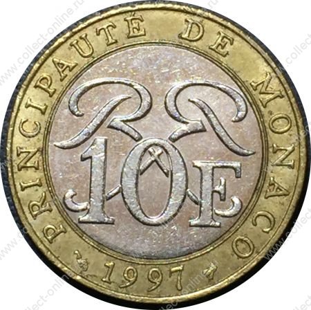 Монако 1997 г. • KM# 163 • 10 франков • средневековый рыцарь • биметалл • регулярный выпуск • AU