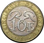 Монако 1997 г. • KM# 163 • 10 франков • средневековый рыцарь • биметалл • регулярный выпуск • AU