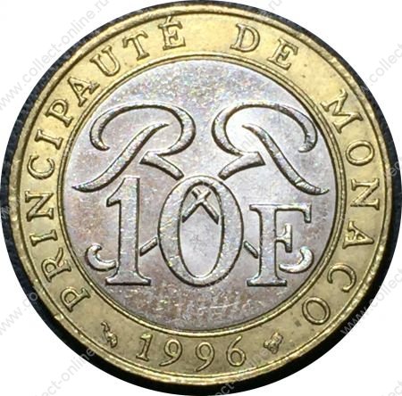 Монако 1996 г. • KM# 163 • 10 франков • средневековый рыцарь • биметалл • регулярный выпуск • AU