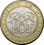 Монако 1995 г. • KM# 163 • 10 франков • средневековый рыцарь • биметалл • регулярный выпуск • AU