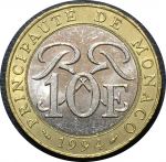 Монако 1994 г. • KM# 163 • 10 франков • средневековый рыцарь • биметалл • регулярный выпуск • AU