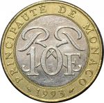 Монако 1993 г. • KM# 163 • 10 франков • средневековый рыцарь • биметалл • регулярный выпуск • AU