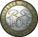 Монако 1991 г. • KM# 163 • 10 франков • средневековый рыцарь • биметалл • регулярный выпуск • XF