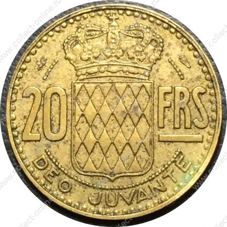 Монако 1950 г. • KM# 131 • 20 франков • Князь Ренье III • герб княжества • регулярный выпуск • XF